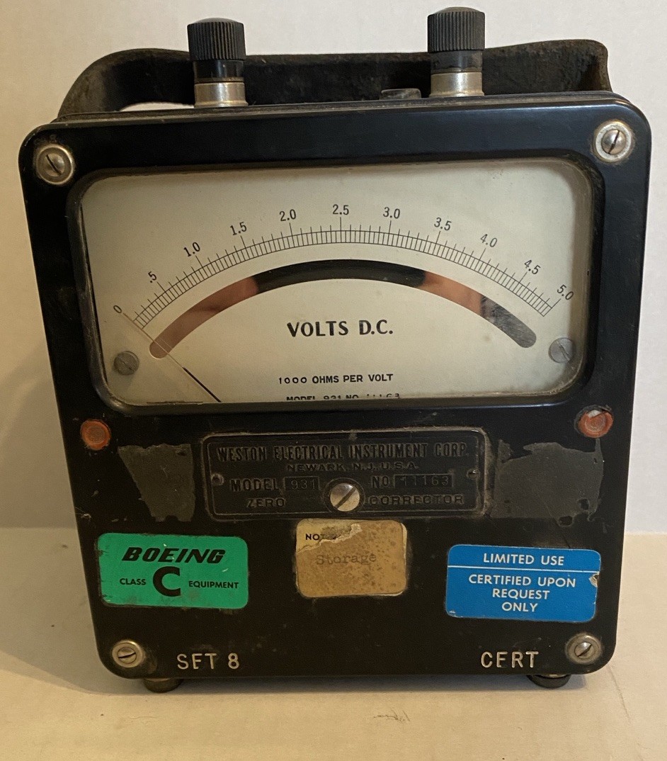 Weston Model 931 No 11163 DC Voltmeter Vintage 1000 Ohms Boeing 70s