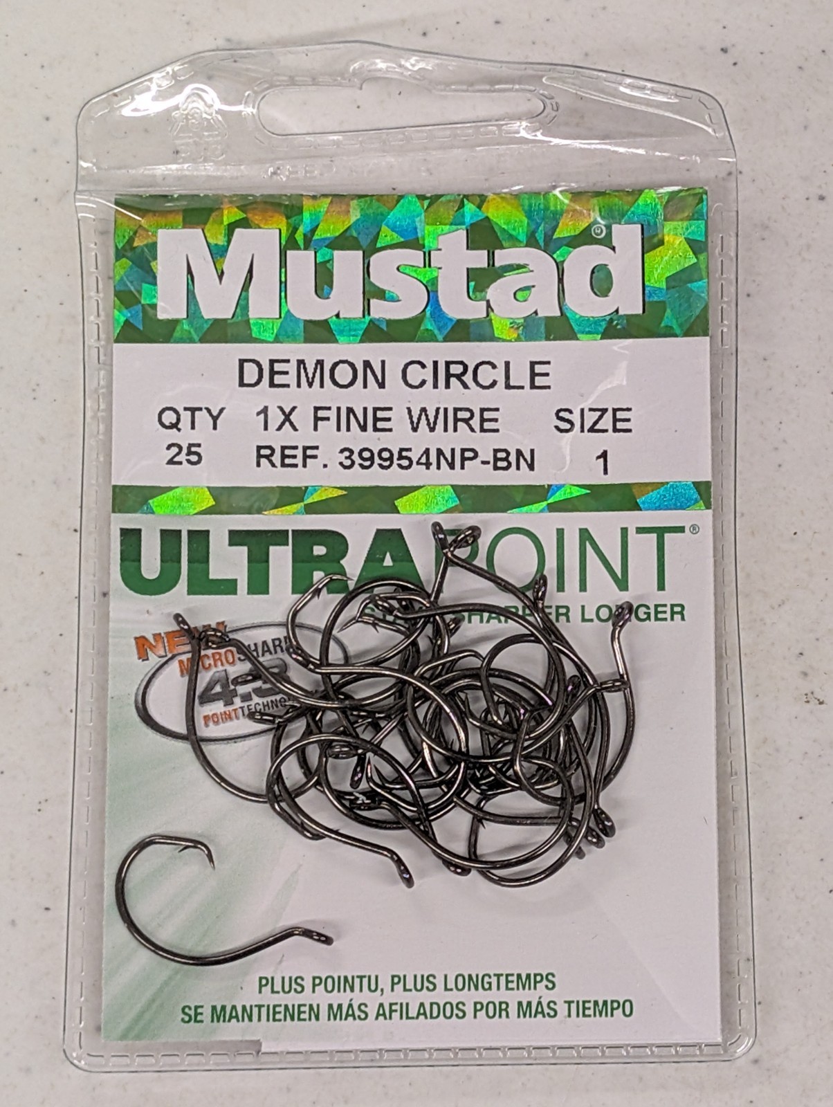 25 Mustad 39954NPBN-01 Ultra Point Demon Perfect Circle Hooks Size 1
