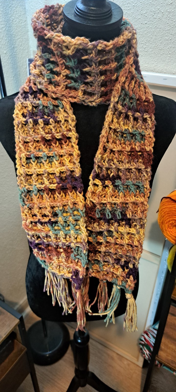 Crochet Handmade Multi-colored Waffle stitch  Winter Scarf Jazz Striped