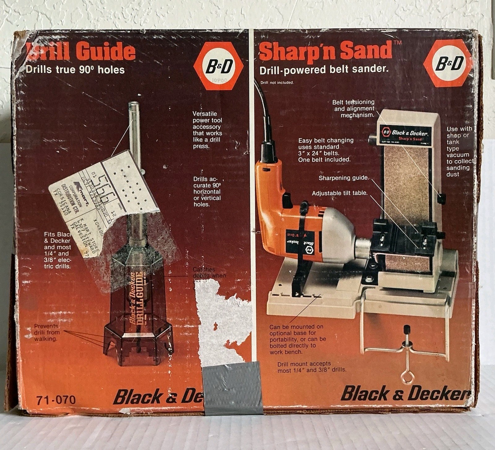 Vintage Black & Decker Sharp n Sand Drill Powered Belt Sander & Drill Guide NOS