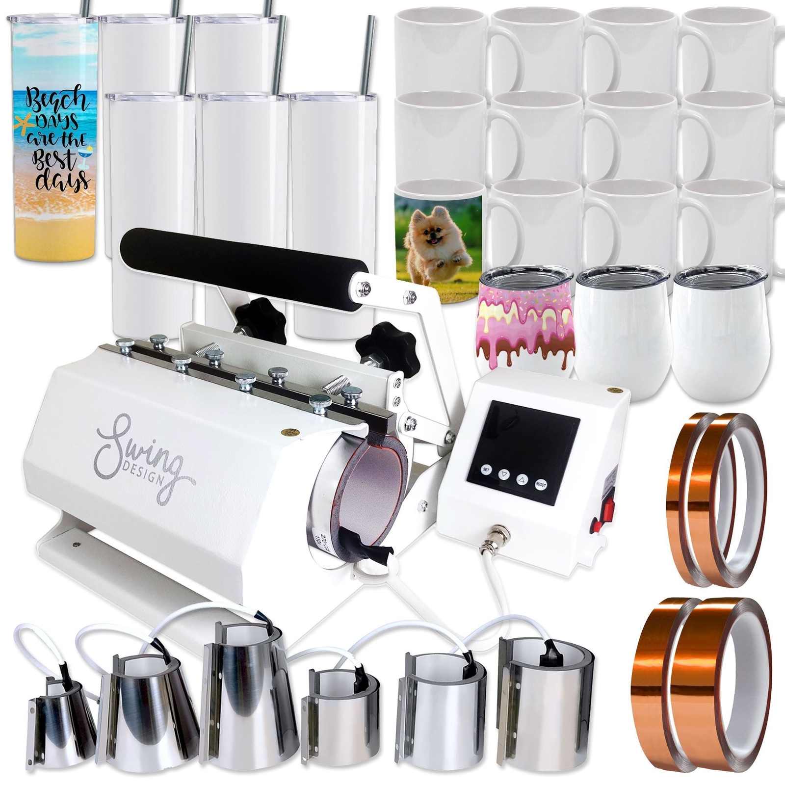 Swing Design 7-in-1 Tumbler Press 20oz/30oz Bundle - White