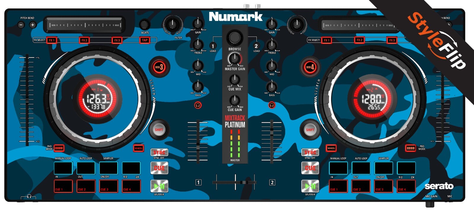 Numark Mixtrack Platinum Skin | Camo Blue | Protective Decal | StyleFlip Skins