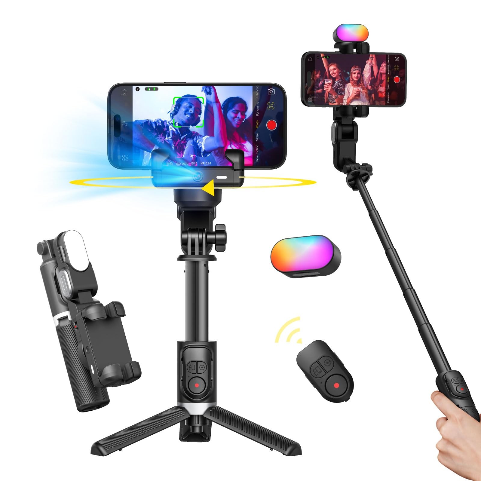 AOCHUAN Gimbal Stabilizer for Smartphone, 4 in 1 Phone w/360° Black