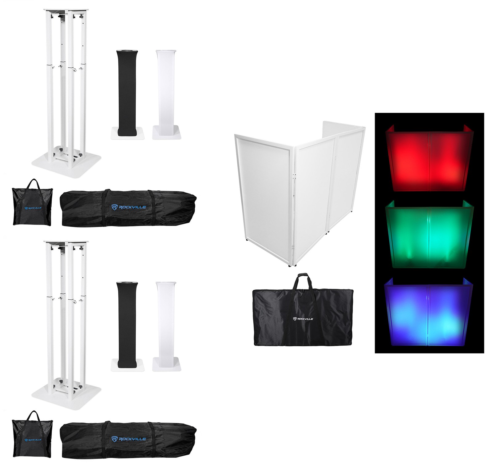 2) Rockville RTP32W Totem Moving Head Light Stands in Black+DJ Facade++Bag+Scrim