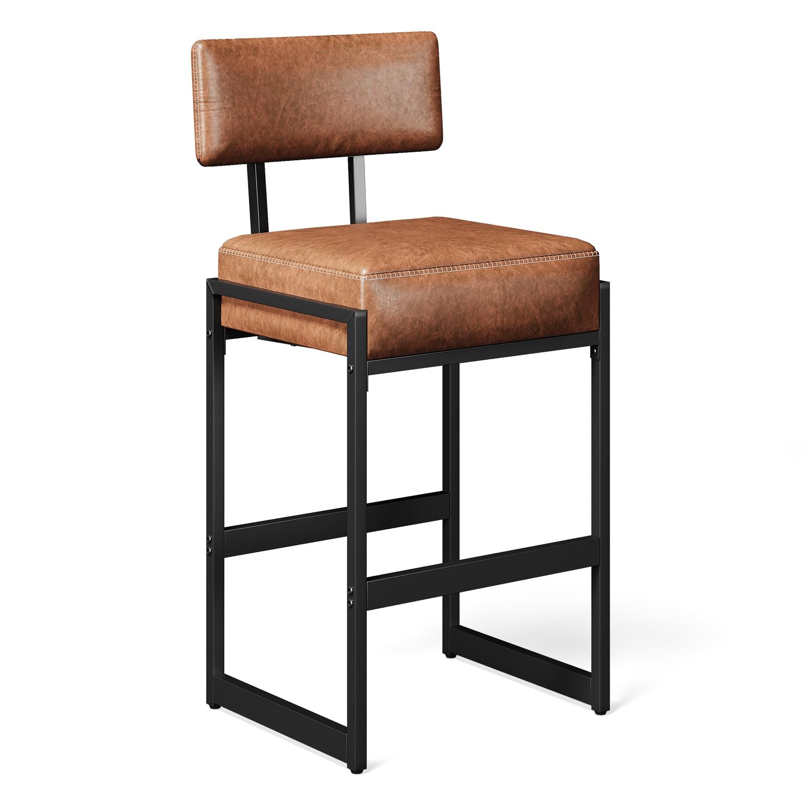 Bar Stool, Counter Height Bar Stools, Synthetic Leather with Stitching, Mid-C...