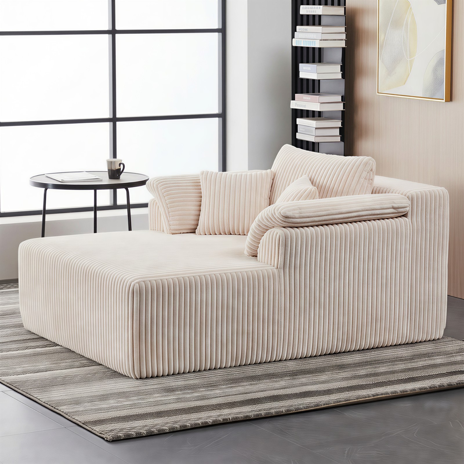60-inch indoor oversized corduroy lounge chair, no assembly required (Beige)