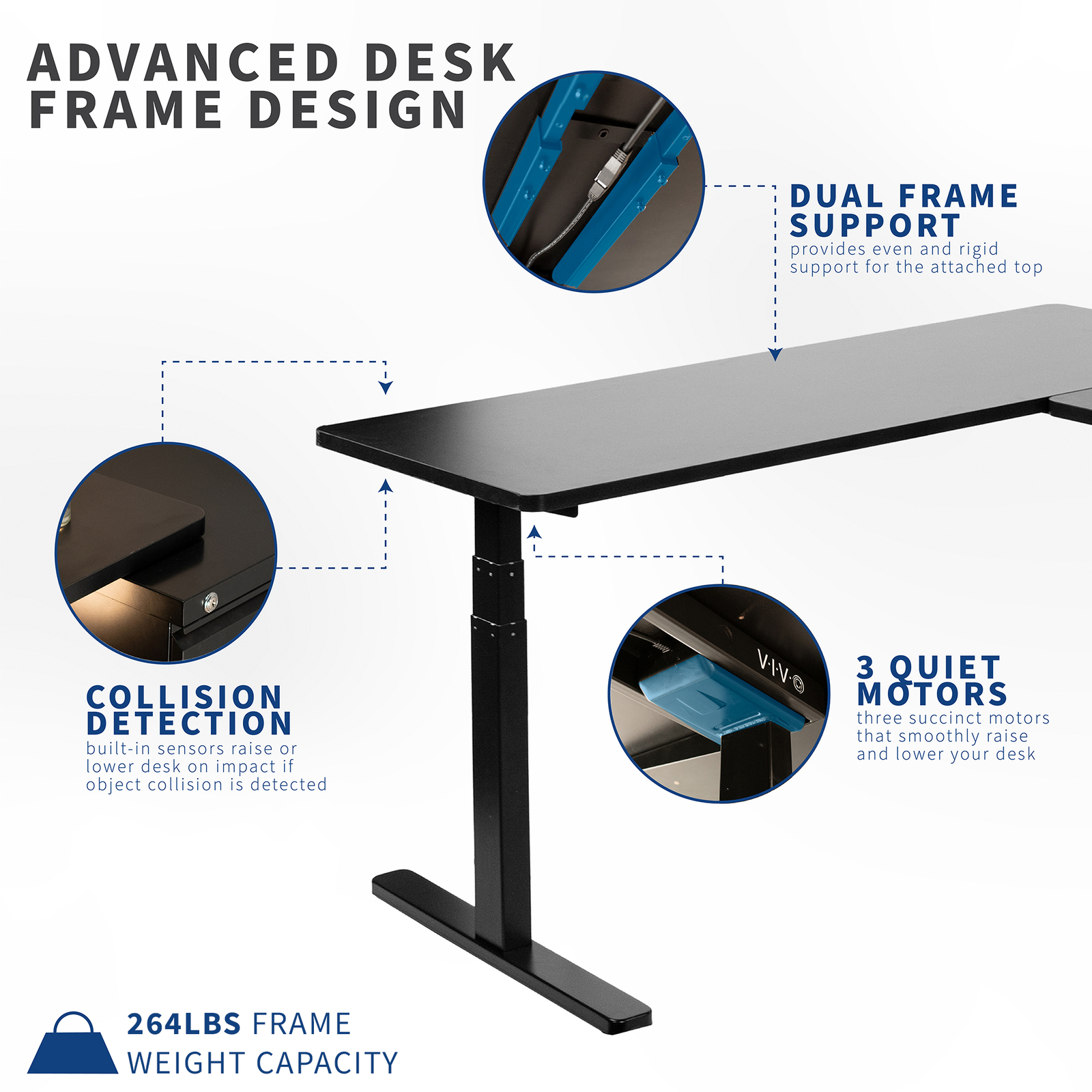 VIVO Electric Stand Up Corner Desk, Black Table Tops, White Frame