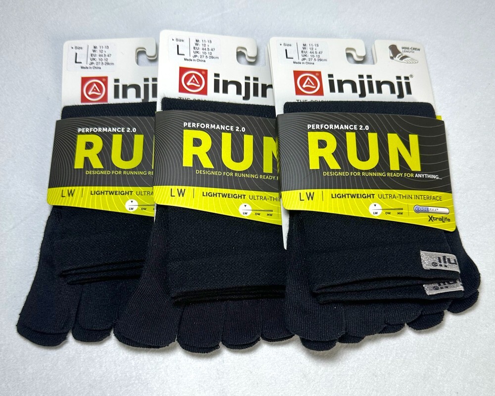 3 pack injinji Women's Lightweight Performance run 5 Toe Mini-Crew Socks Size L