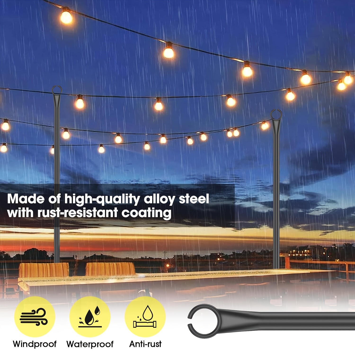 2 Pack Outdoor String Light Poles for Deck Garden Backyard Fence/Railing Mount