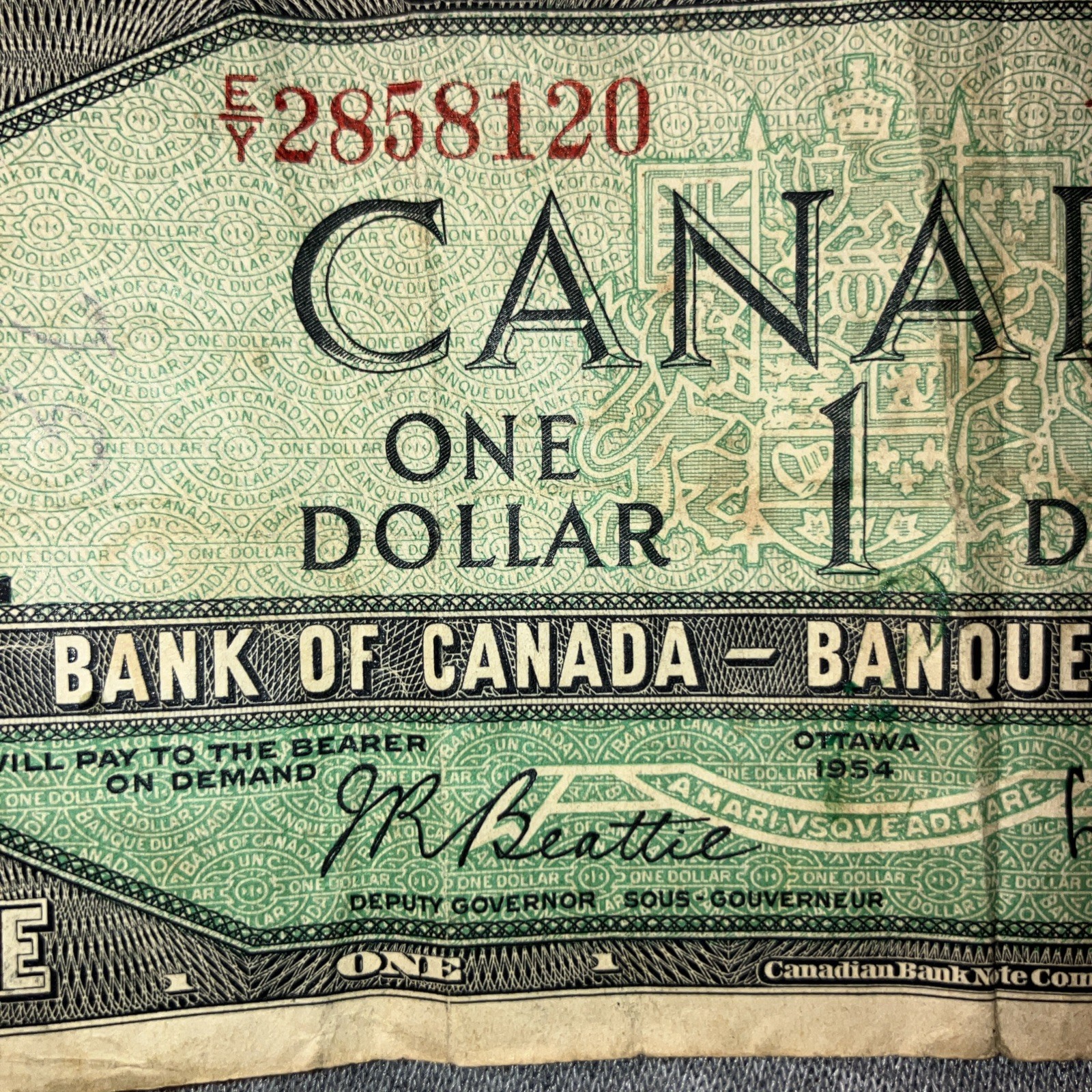 Canada 1954 $1 One Dollar Banknote Ottawa