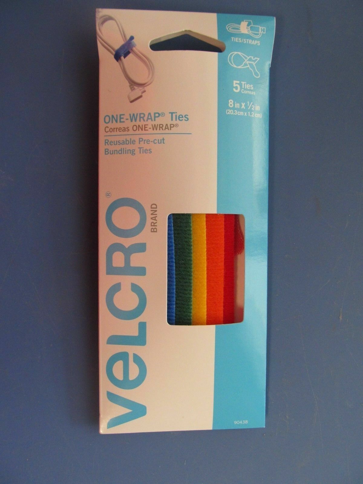 NEW VELCRO 90438 PACK (5) 1/2" X 8" MULTI COLORED STRAPS FASTENER HOLDER 5541107
