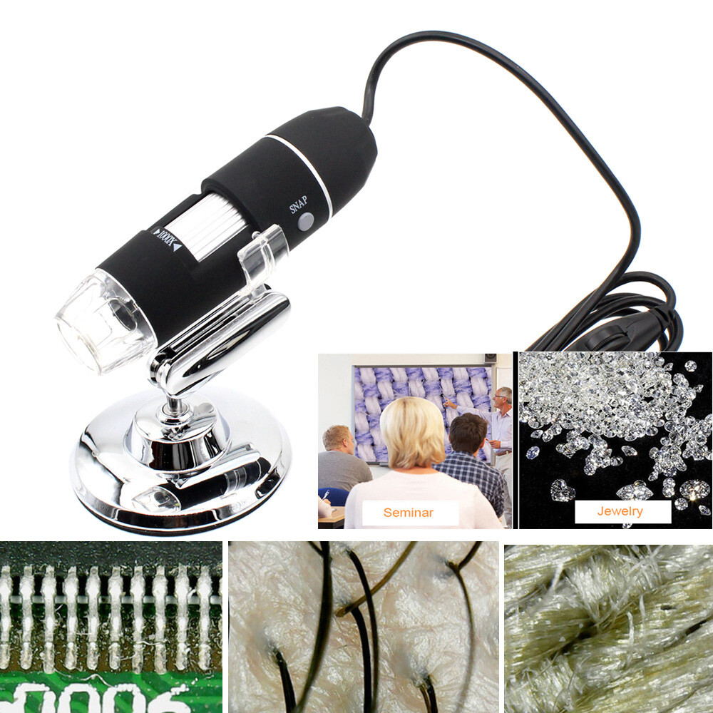 1600X 8LED 2MP USB Digital Microscope Endoscope Zoom Camera Magnifier With Stand