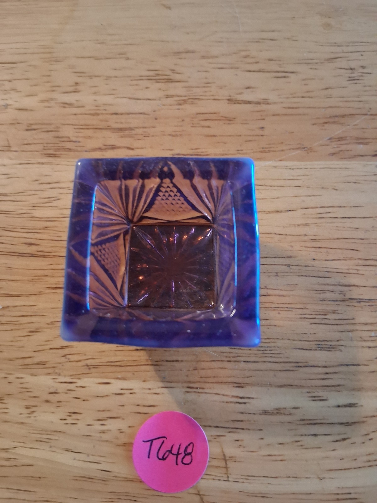 Vintage Square Clear Purple Glass Open Salts Cellars