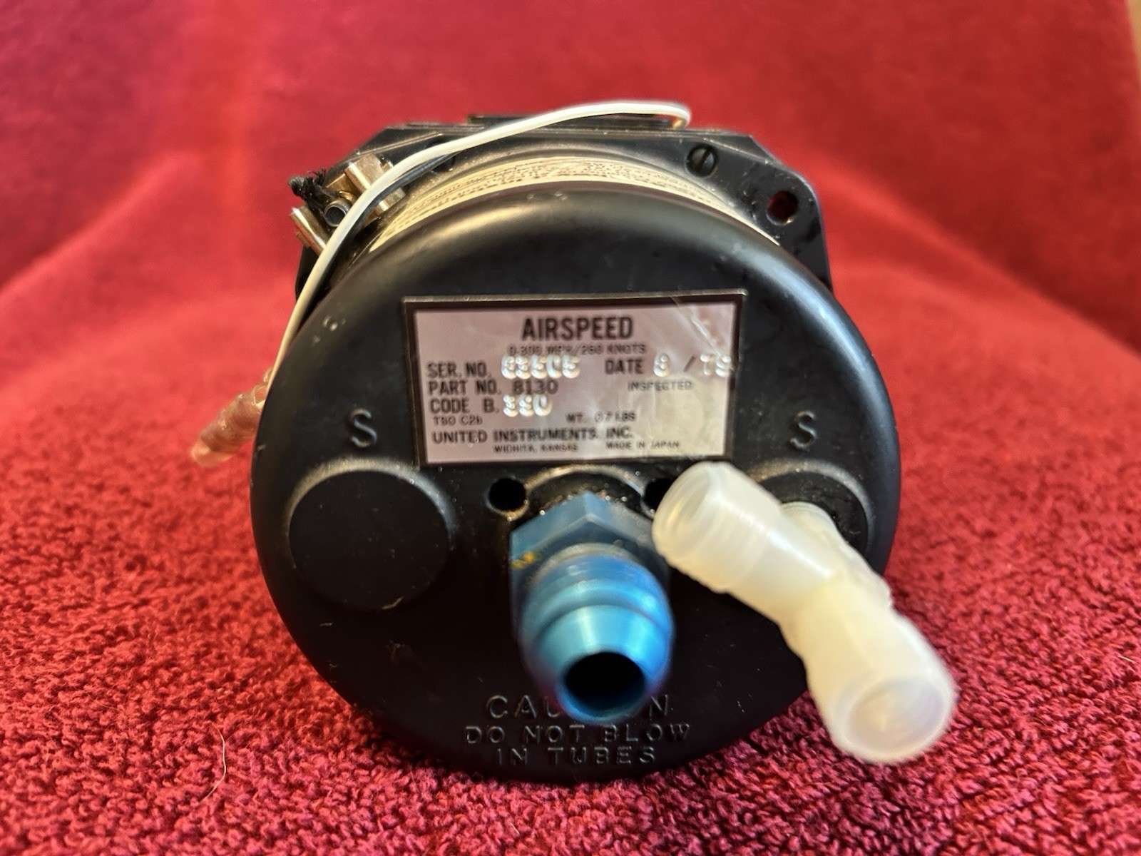 UNITED INSTRUMENTS LIGHTED AIRSPEED INDICATOR P/N 8130 BEECHCRAFT LOGO