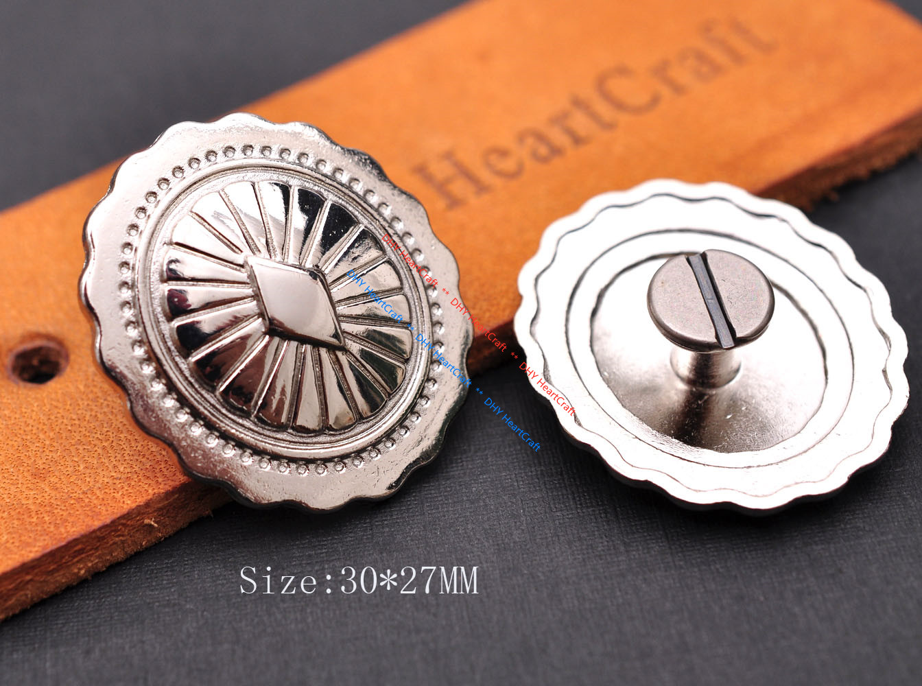 10X 30*27MM Silver Plated Southeast Tribal Diamond Flower LEATHERCRAFT CONCHO