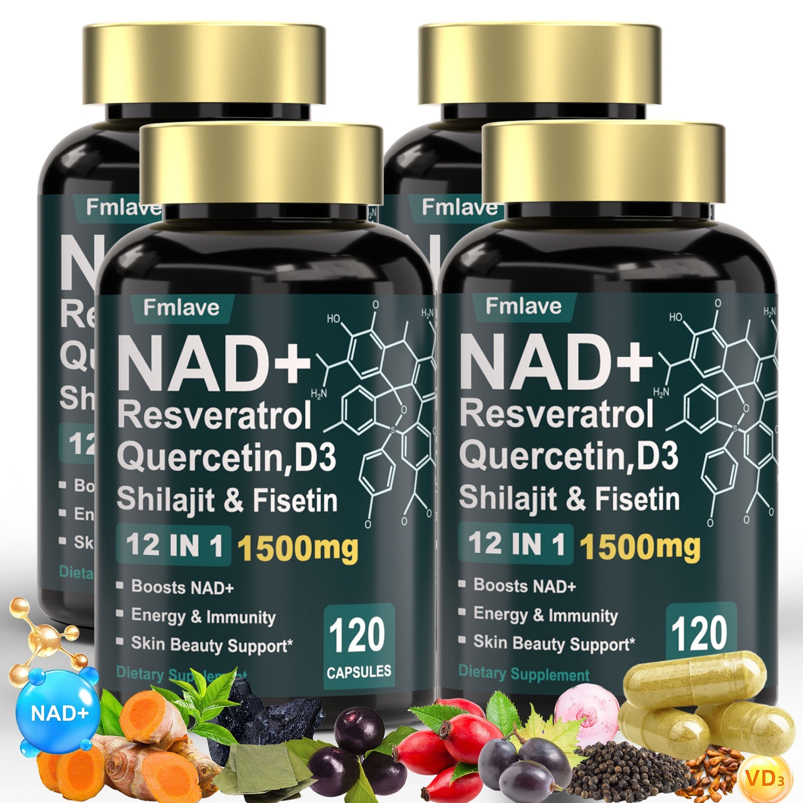 NAD+ Supplement 1500mg with Resveratrol | Cellular Health & Energy | 120 Caps US