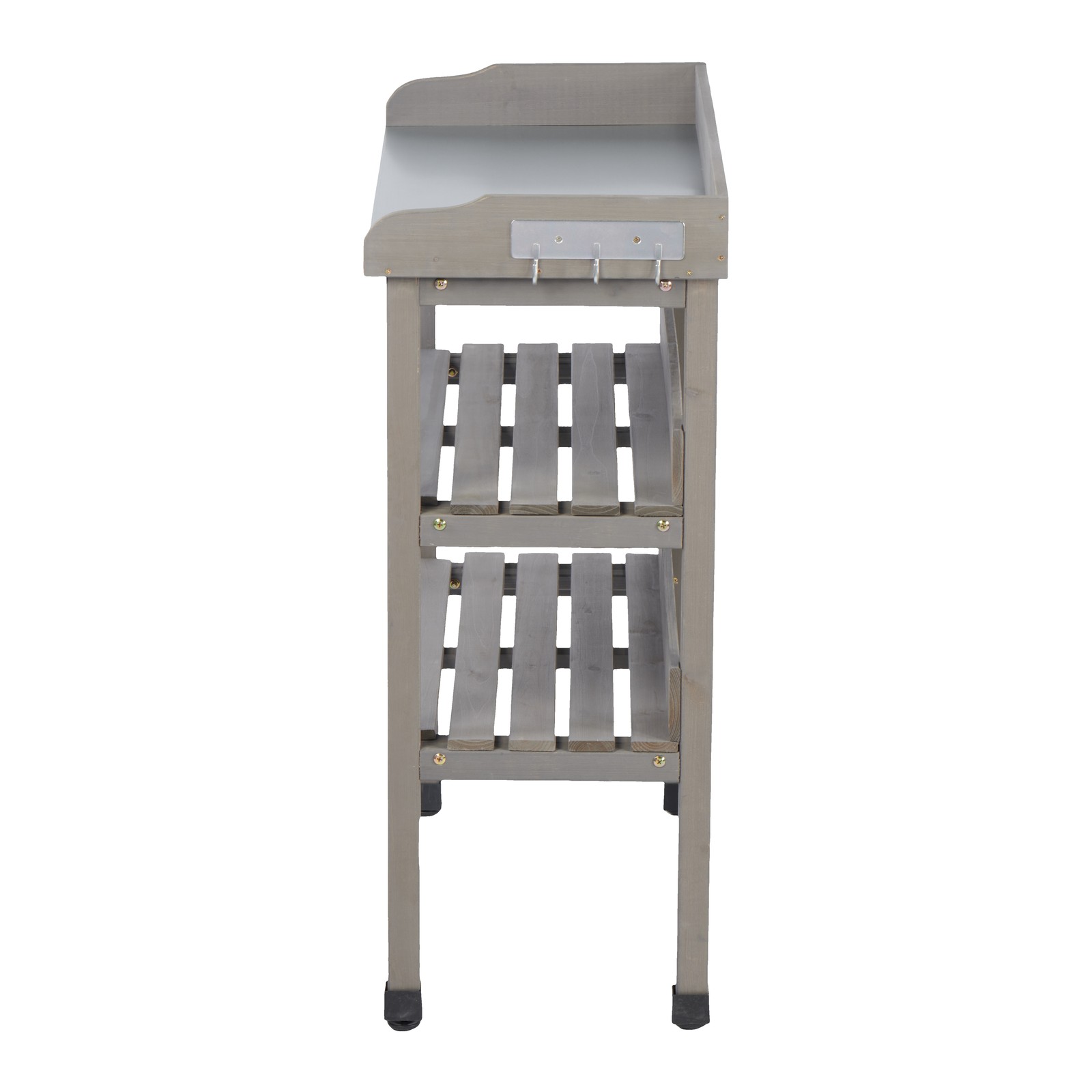 Potting Table with Metal Top, 3-Tier Solid Wood Workbench, 30.5" L
