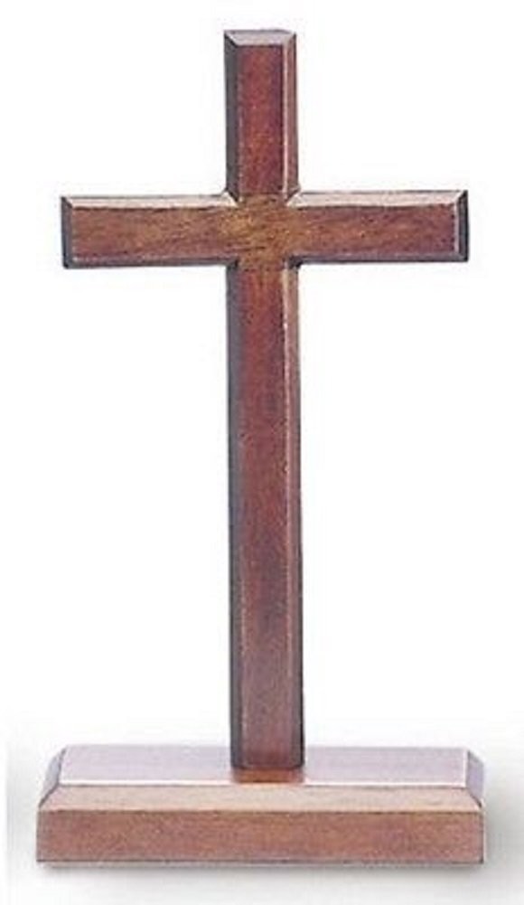 Standing Desk Cross in Mahogany Dark Wood with Base in Polybag 2" X 4"
