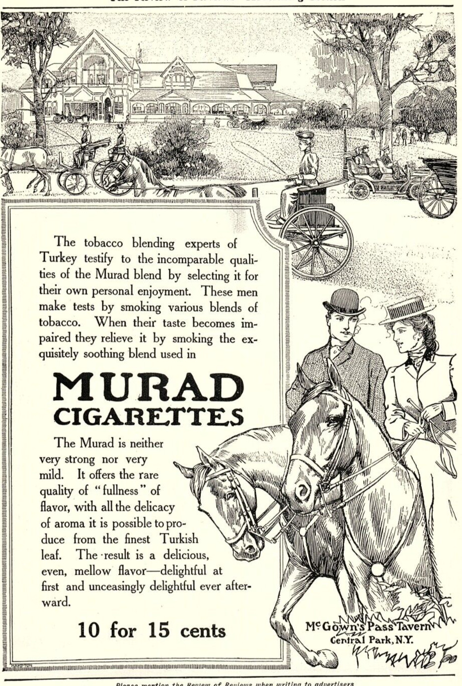 1907 MURAD CIGARETTES TOBACCO McGOWN'S PASS TAVERN VINTAGE ADVERTISEMENT Z476