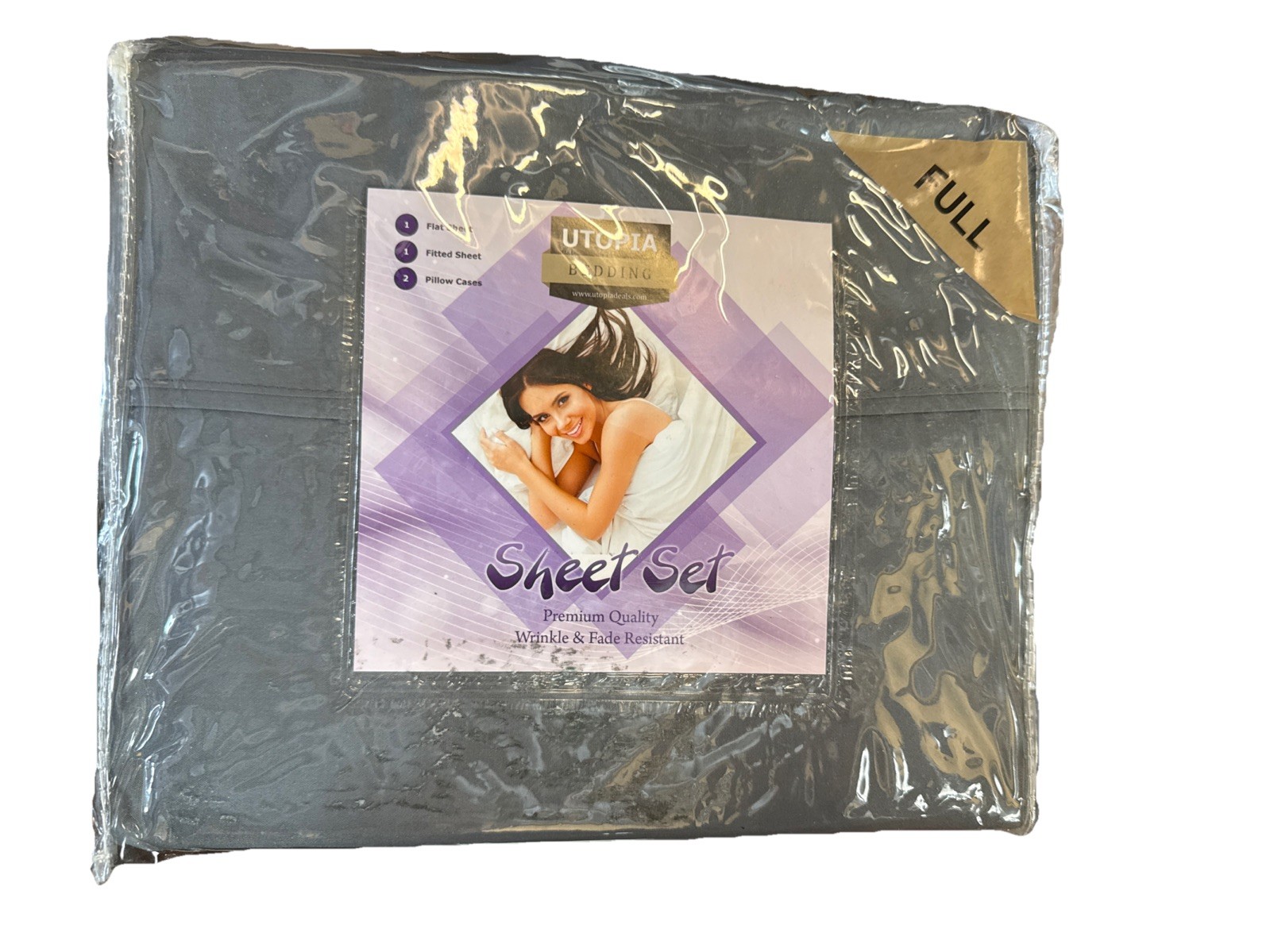 Utopia Bedding 4-Piece Full Sheet Set - Grey Brushed Microfiber - New Sealed