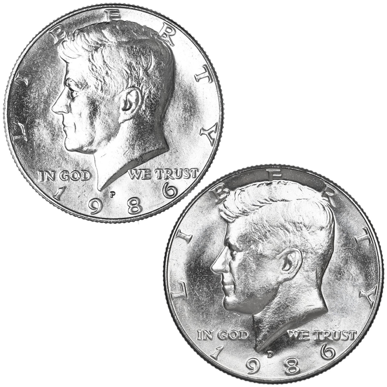 1986 P D Kennedy Half Dollar BU 2 Coin Year Set