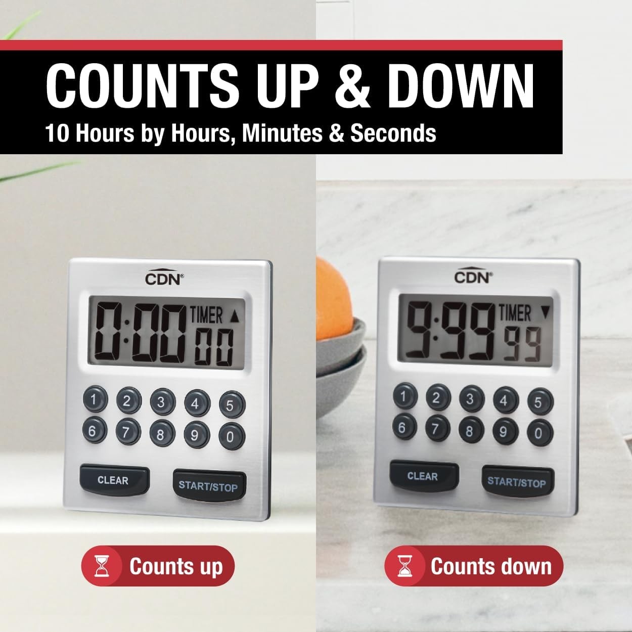 CDN Direct Entry 2- Alarm Digital Kitchen Timer | Counts Up & Down, 10 Hours ...