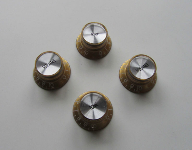 KAISH 4x LP Guitar Reflector Knobs Gold/Silver Top Hat Knobs for Epiphone LP SG