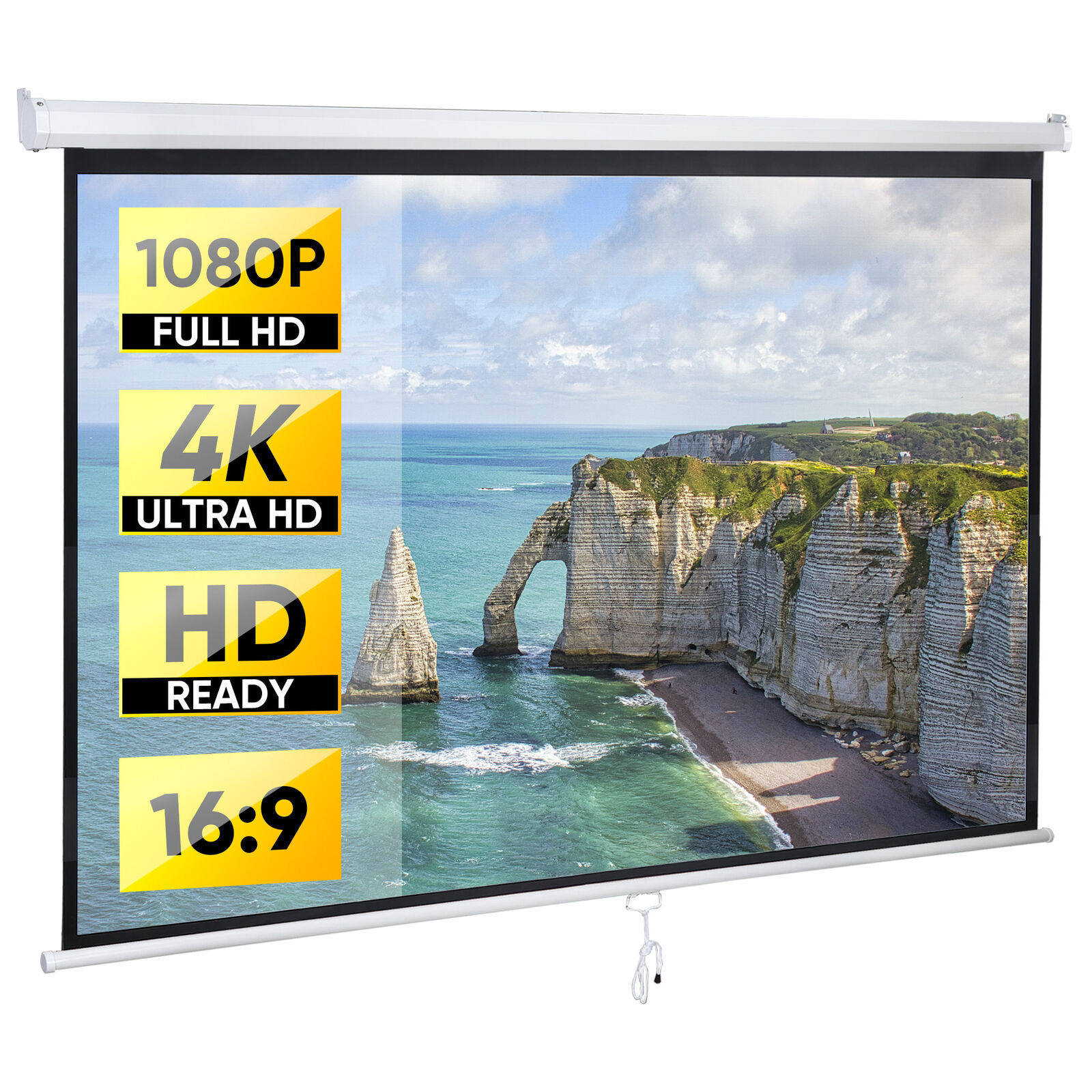 Manual Projection Screen Pull Down 80"Projector Widescreen Home Movie Theater