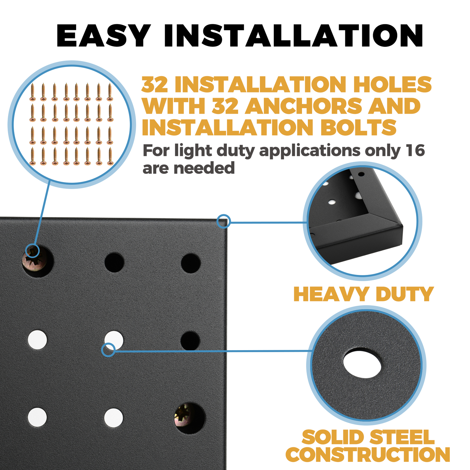 Heavy Duty 4-Panel Pegboard Wall Organizer With 32 Peg Hooks - Black