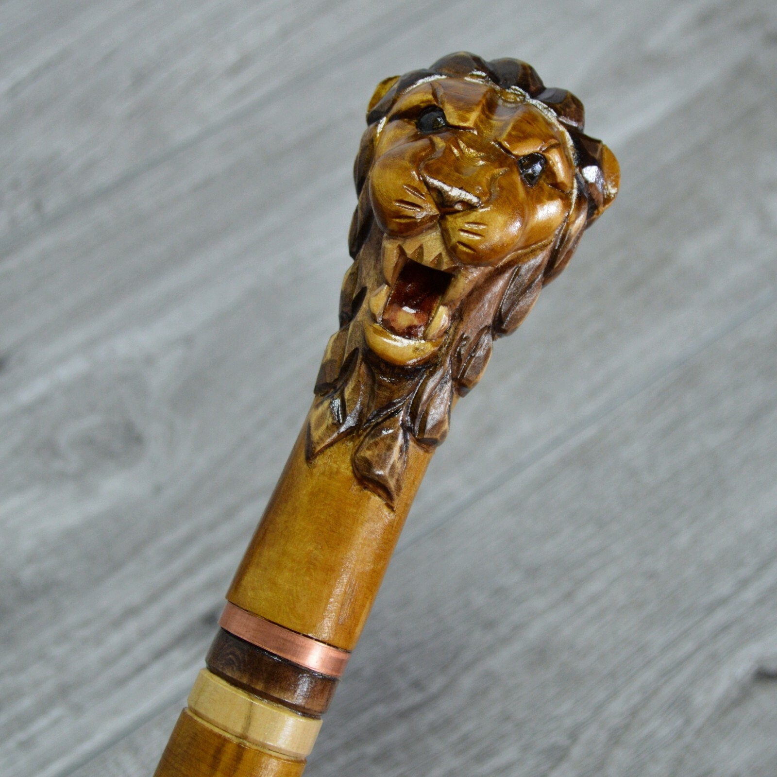 Cane Walking Stick Wooden carved Handmade - Lion Head