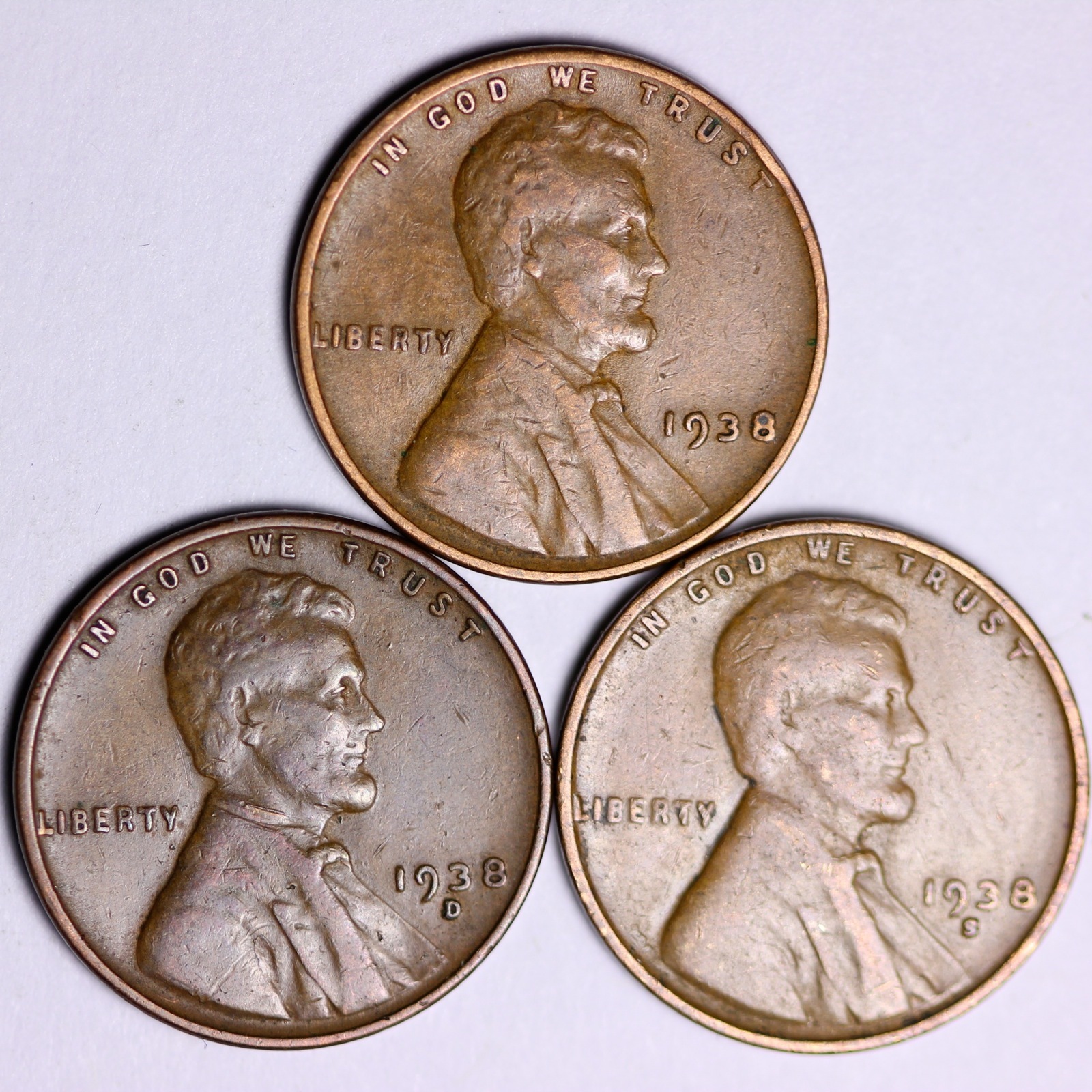 1938 + 1938-D + 1938-S  Lincoln Wheat Cents LOWEST PRICES ON THE BAY! FREE S/H