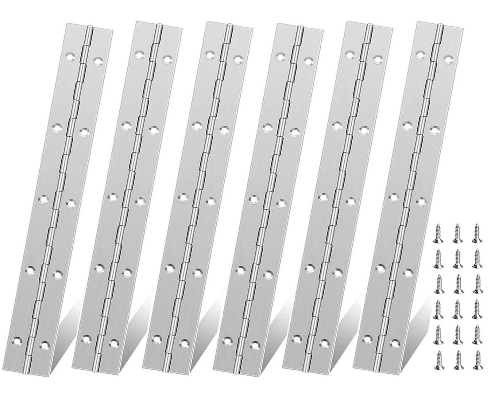 6Pack Silver Continuous & Piano Hinge1.2 OpenWidthX0.04 ThicknessX10'' Heavy ...