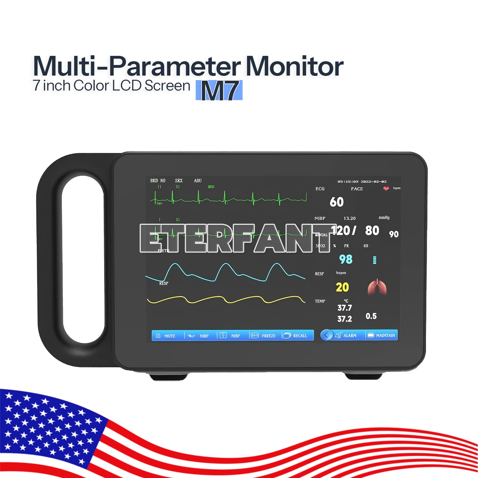 7'' Touch Screen Patient Monitor ICU CCU for Hospital ECG RESP TEMP NIBP SPO2 PR