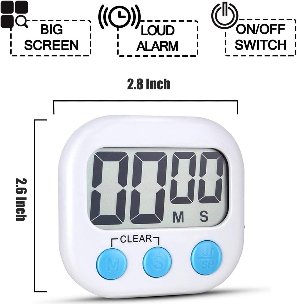 2 Pack Digital Kitchen Timer Big Digits Loud Alarm Magnetic Backing Stand