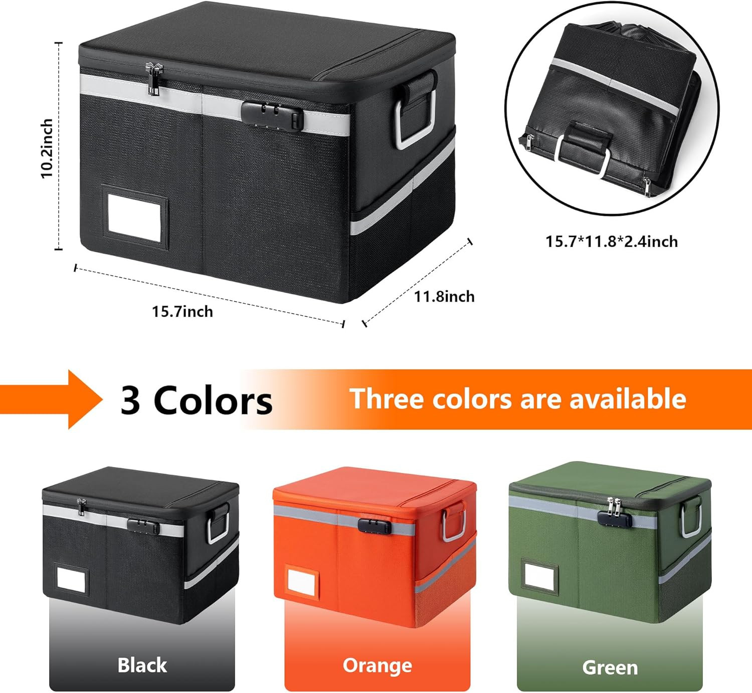 Fireproof Waterproof Document Box with Lock - Portable File Organizer (Black)