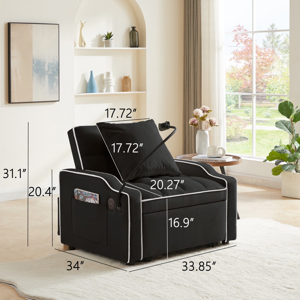 Sleeper Sofa Chair Bed, 3 In 1 Convertible Sofa Chair With Adjustable Backrest