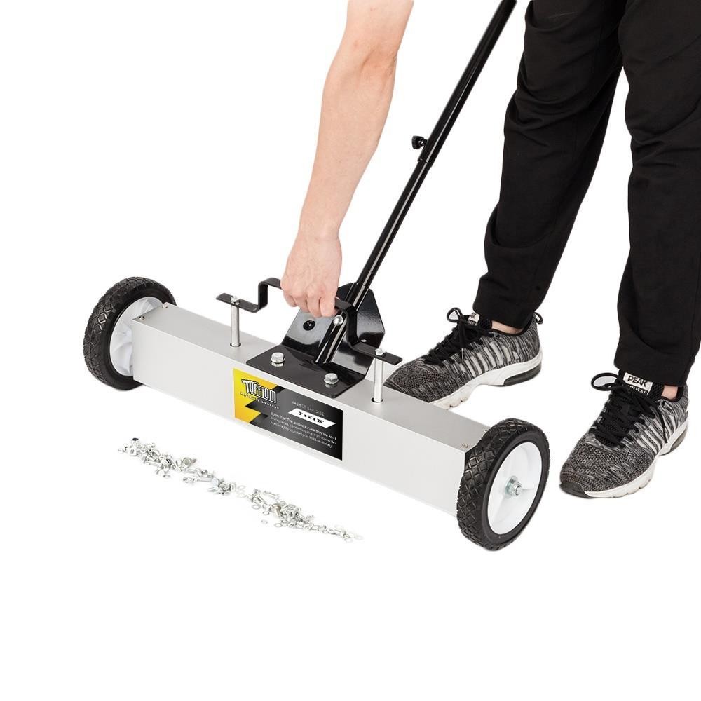 24-Inch Rolling Magnetic Pick-Up Sweeper with Adjustable Long Handle and Wheels