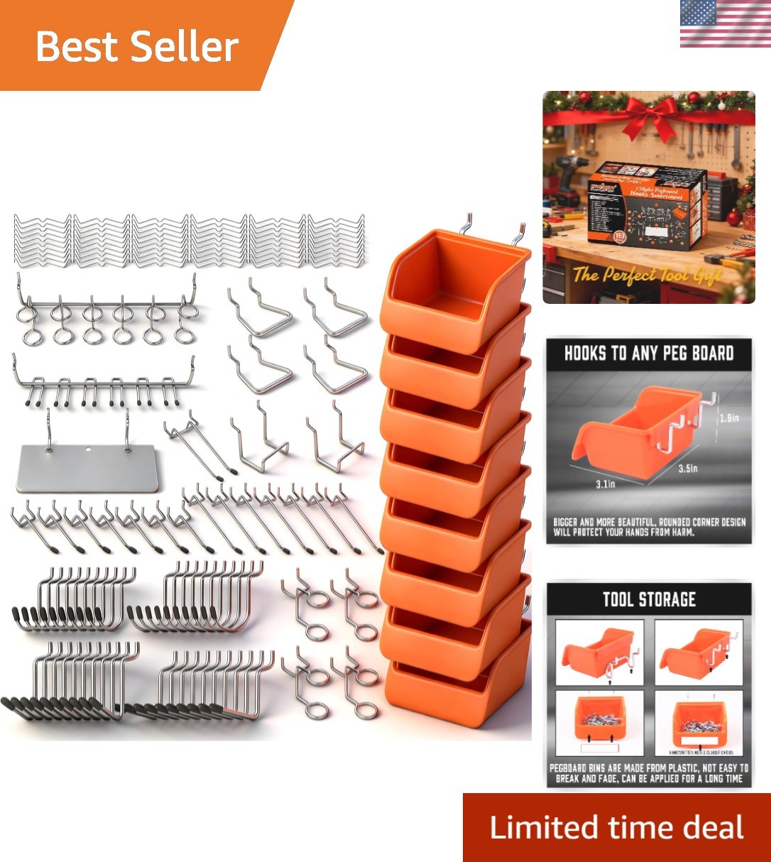 150 PCS Heavy Duty Pegboard Hooks Kit - 15 Types for Ultimate Tool Organization