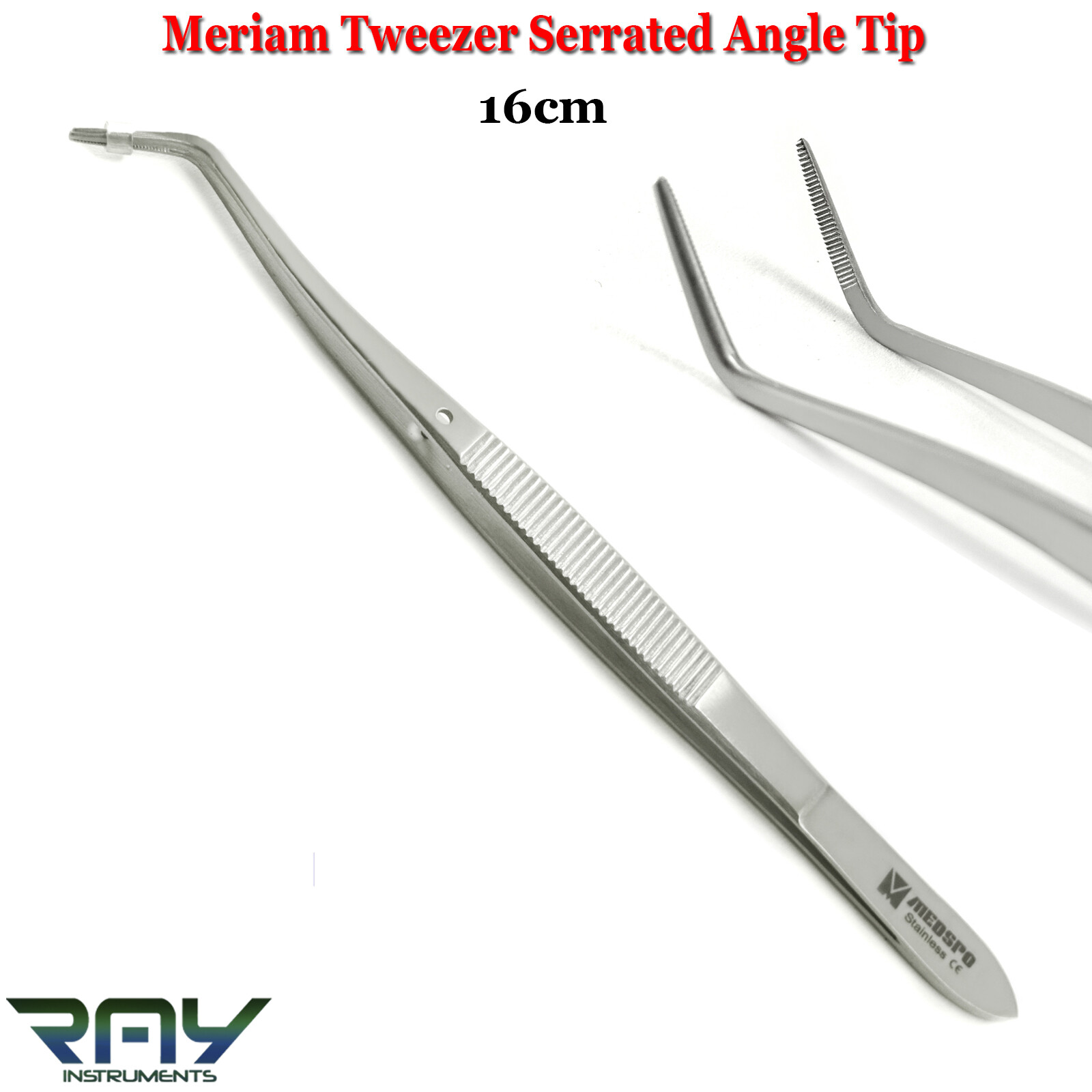 Dental Meriam Tweezer Surgical Cotton Dressing Pliers 16cm Serrated Angled Tip