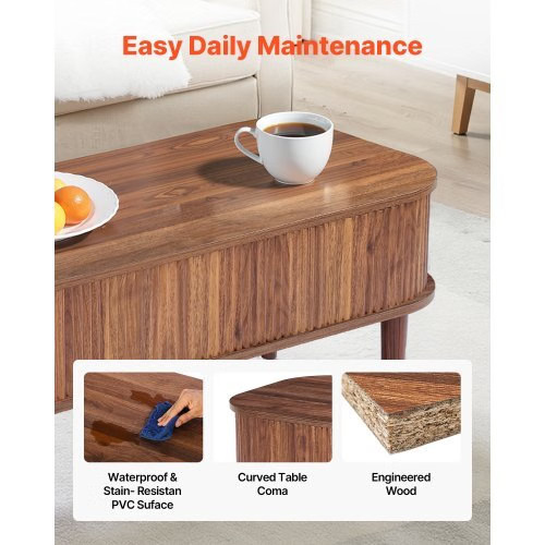 39.4 in Lift Top Coffee Table, Fluted Oval Coffee Table with 3 Hidden Compartmen