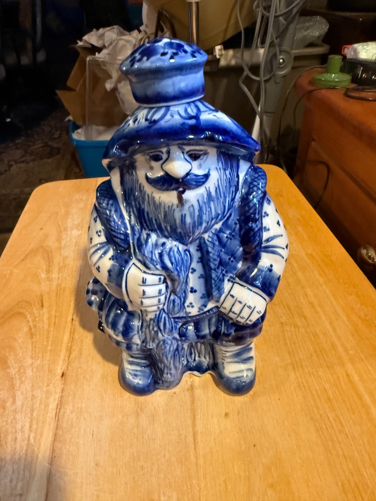 Ochakovskaya Russian Decorative Ceramic Vodka Bottle Blue White Gzhel 9"H X 6"W