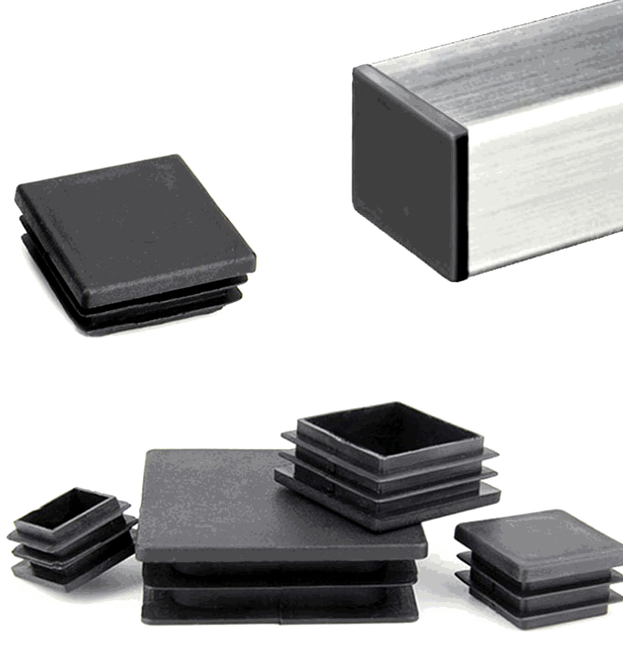 1-1/2" Black LDPE Square Tube End Plugs Press-In Caps 16 Pack USA