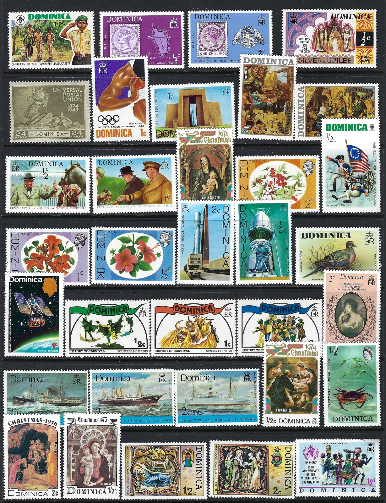 Dominica  -  Great Selection of 34 Different MNH Stamps.......23P....A-324
