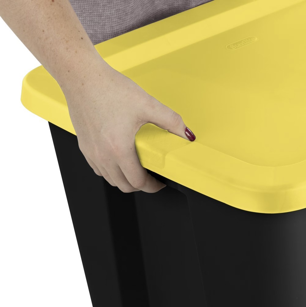 Sterilite 18 Gallon Storage Bin 8 Pack Snap Lid Black Yellow