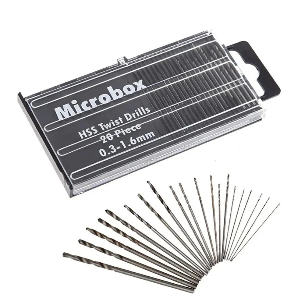 20pc Micro Drill Bit Set Wire Gauge Index #61-80 with Swivel Head Pin Vise