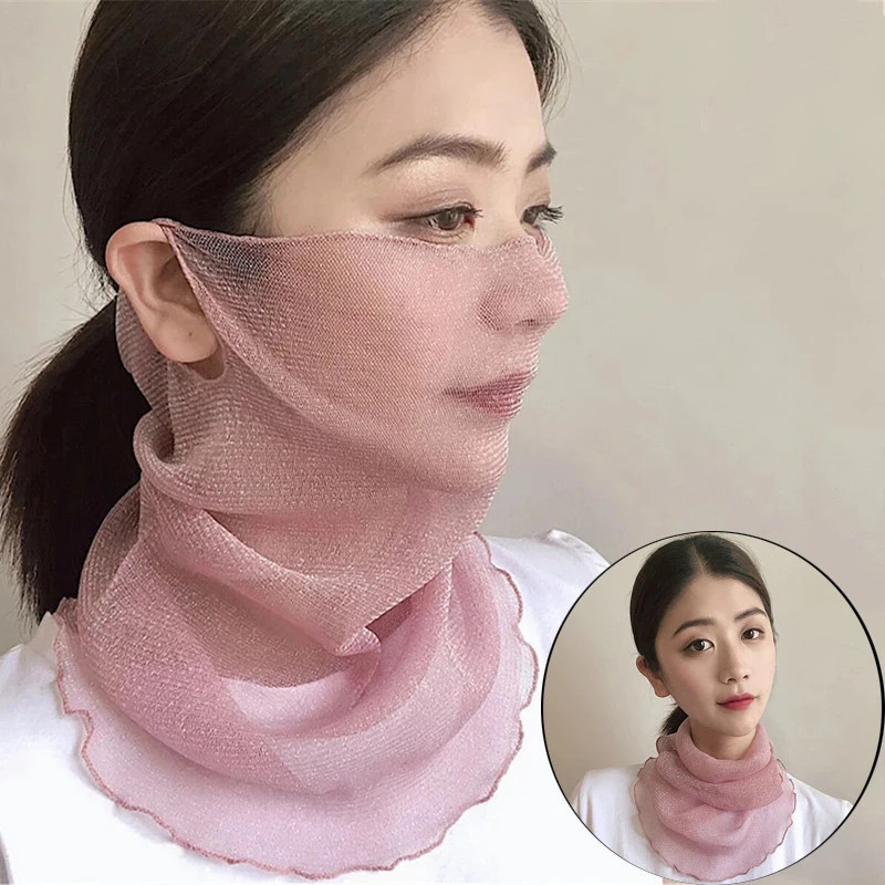 1PC Sun Protection Hanging Ear  Summer Scarf Mesh Headband Fashion Face Cover Ma