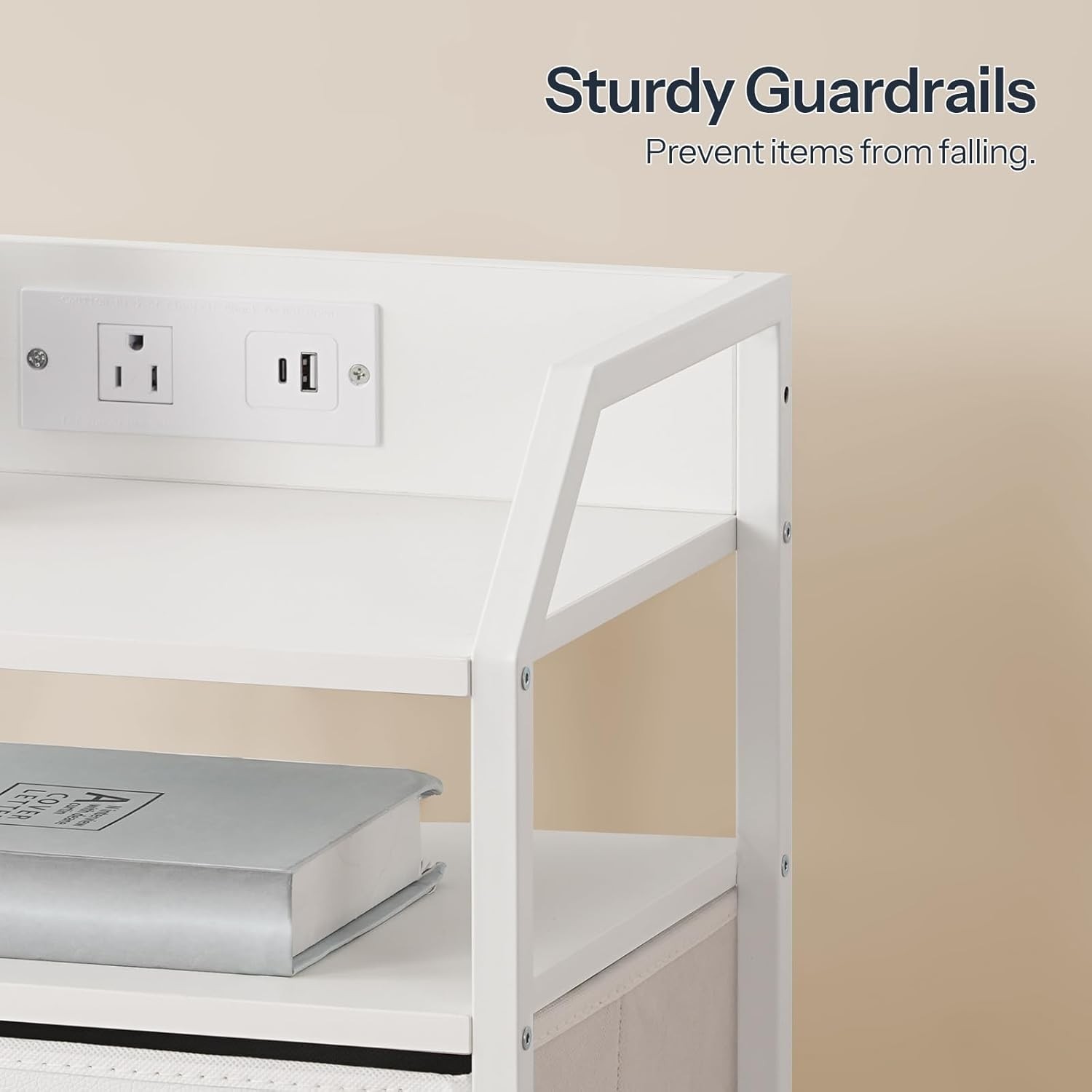 HOOBRO Nightstand with Charging Station, Bedside Table 1 AC White