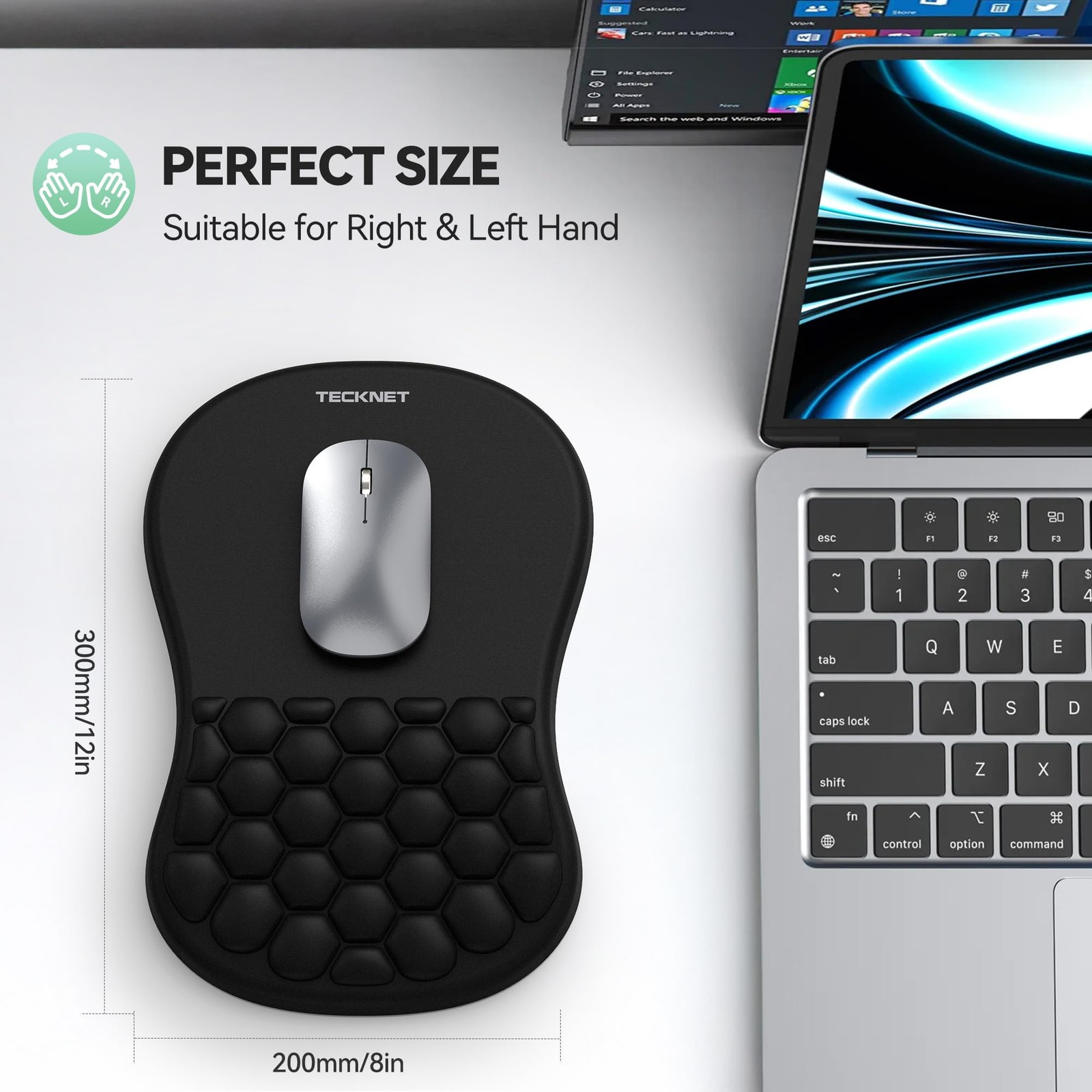 TECKNET Ergonomic Mouse Pad with Wrist Rest, Soft, 12x8 inch, NEW
