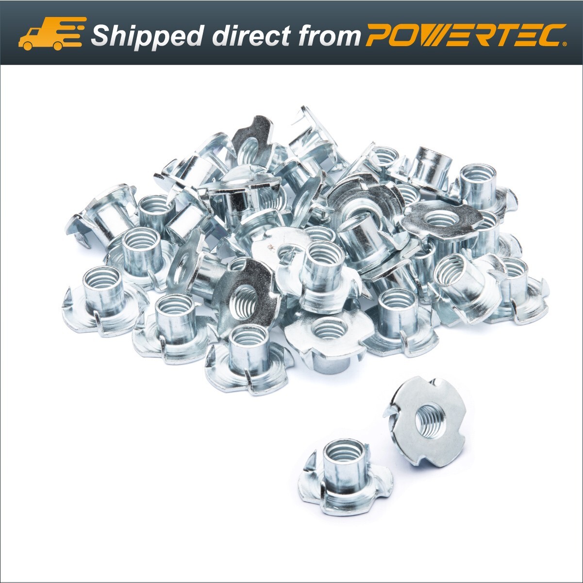 POWERTEC 4-Pronged T Nuts 3/8"-16x7/16" Threaded Insert Tee Nuts 50pcs (QTN1115)