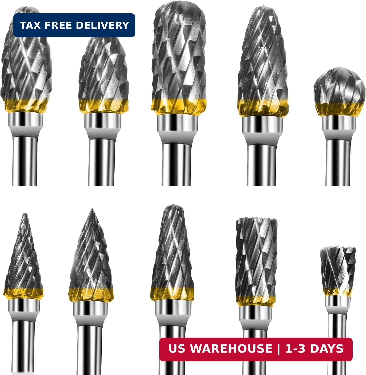 Tungsten Carbide Rotary Burr Set 10PCS Double Cut Grinding Head 1/4 In Die Gr...